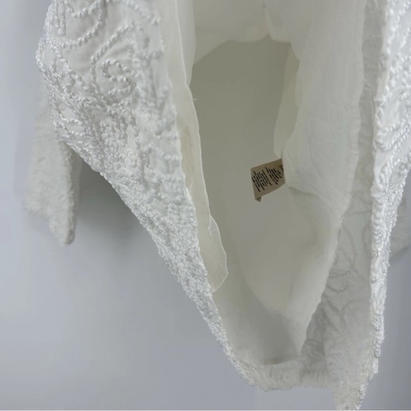 Soft Surroundings Split Neck Top 2X White Embroidered Lined Boho Peasant Career - Picture 7 of 14